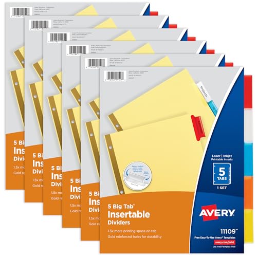 Avery Binder Dividers - 5-Tab Insertable Multicolor Big